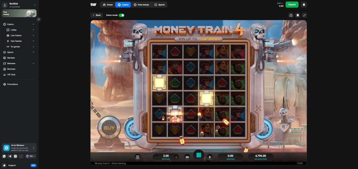 Money Train 4 opened inside the 1win casino lobby