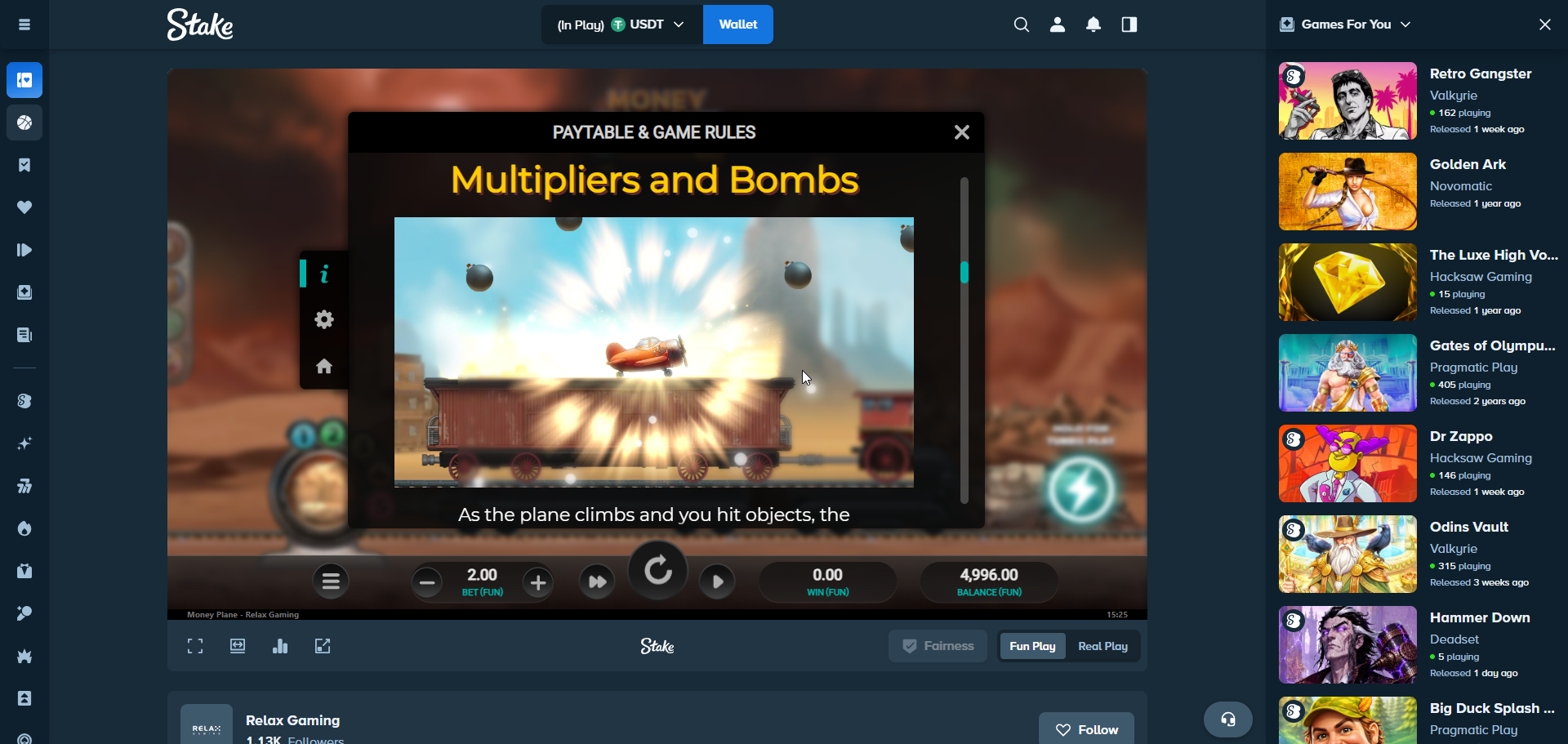 The Money Plane aircraft landing on a train, the moment the collected multiplier is paid out