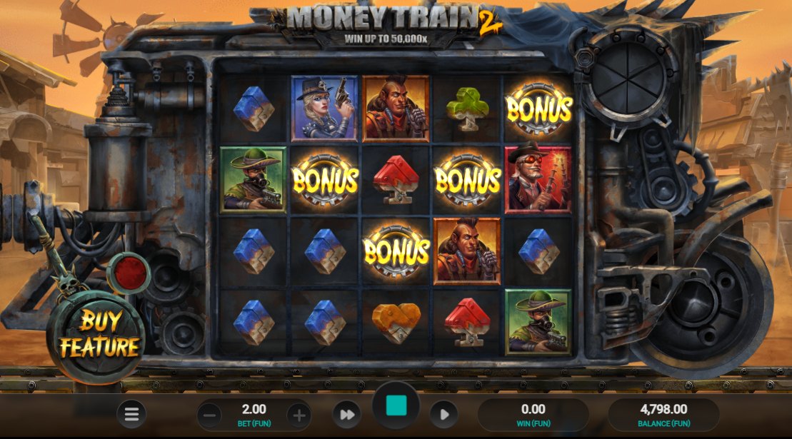Money Train 2 base game with three Bonus scatters on the reels