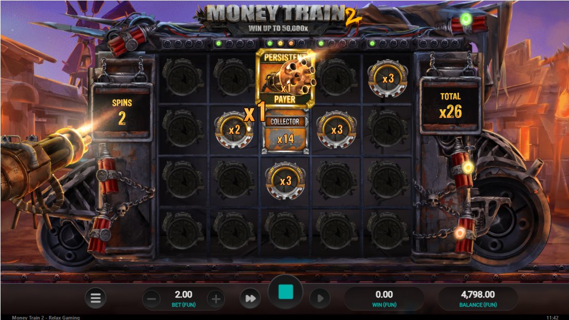 Money Train 2 Money Cart bonus: Persistent Payer and a Collector at x14, total x26