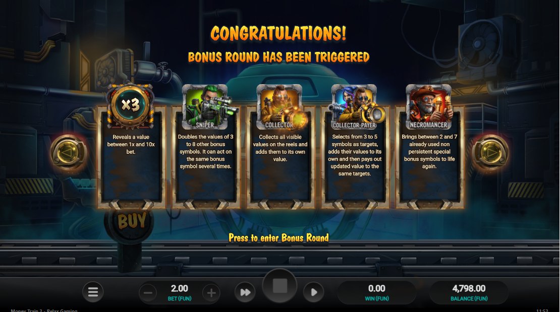 Money Train 3 bonus round triggered: Sniper, Collector, Collector Payer and Necromancer explained