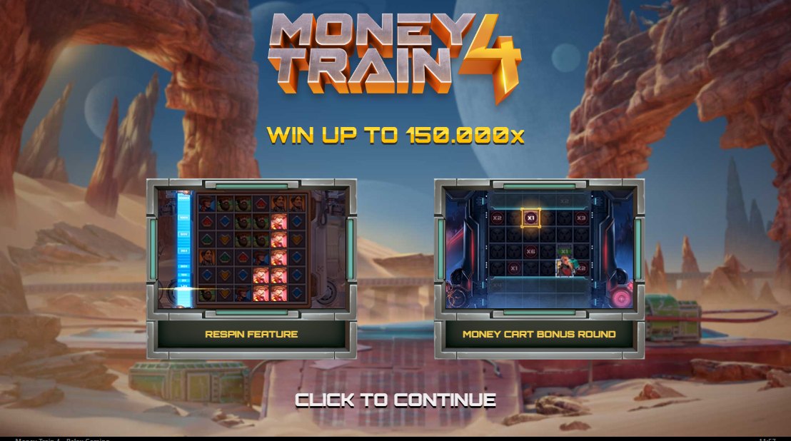 Money Train 4 intro: win up to 150,000x, Respin feature and Money Cart bonus round