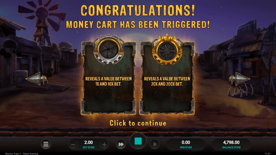 Money Train: Money Cart bonus triggered — bonus symbol values 1x–10x and 20x–200x
