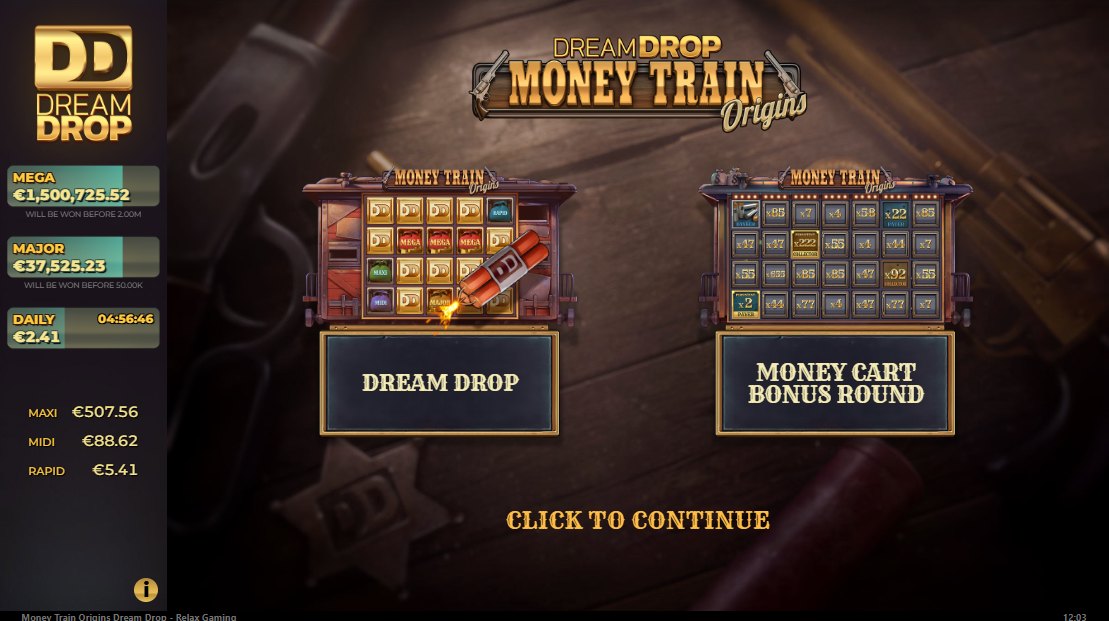 Money Train Origins Dream Drop intro: Dream Drop jackpot and the Money Cart bonus round