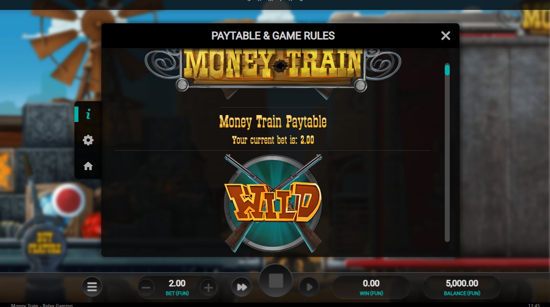 Money Train paytable: the Wild symbol (crossed rifles)
