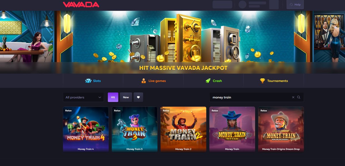 VAVADA lobby search for "money train": Money Train 4, 3, 2, the original and Origins Dream Drop